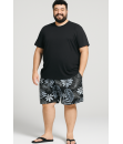 Short Estampado Elastano Plus Size Grande Bermuda praia Preto Folhas