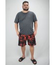 Short Estampado Elastano Plus Size Grande Bermuda floral Vermelho